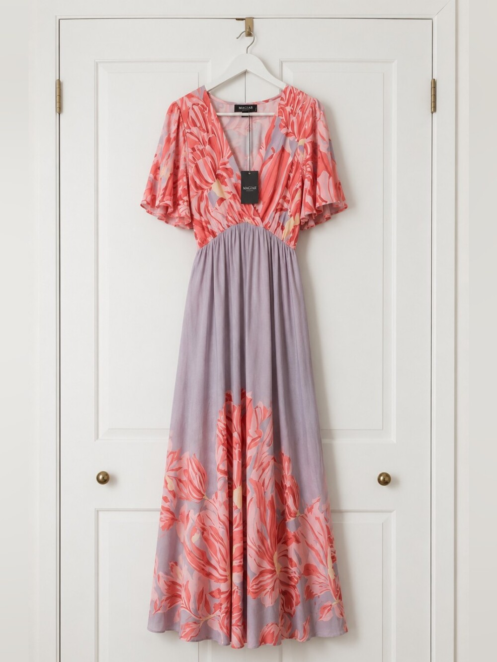 MAGAR MADE IN ITALY Vibrant Pink And Gray Maxi Dress. NWT